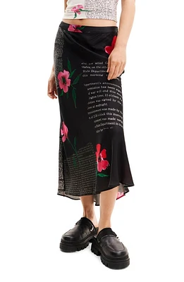 Desigual Text Slip Midi Skirt Black at Nordstrom,