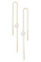 Poppy Finch Cultured Pearl Threader Earrings in 14K Yellow Gold at Nordstrom