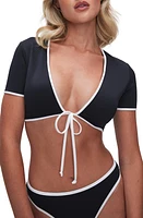 Good American Tie Front Crop Bikini Top in Black at Nordstrom, Size Small