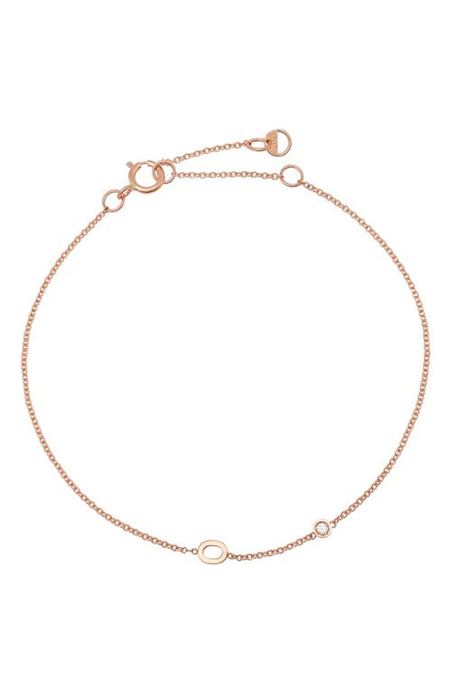 BYCHARI Initial & Diamond Bracelet in 14K Rose Gold-O at Nordstrom