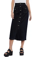 Wash Lab Denim Tab Pocket High Waist Button Front Midi Skirt at Nordstrom,