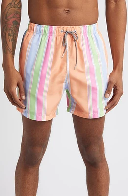 Boardies Citrus Stripe Mid Length Swim Trunks Orange Multi at Nordstrom,