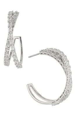 Nadri Isle Cubic Zirconia Crossed Hoop Earrings in Rhodium at Nordstrom