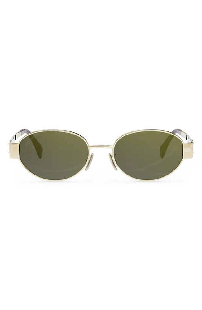 CELINE Triomphe 54mm Oval Sunglasses in Shiny Endura Gold /Green at Nordstrom