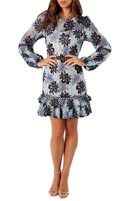 Petal & Pup Carson Floral Long Sleeve Lace Minidress Blue Multi at Nordstrom,