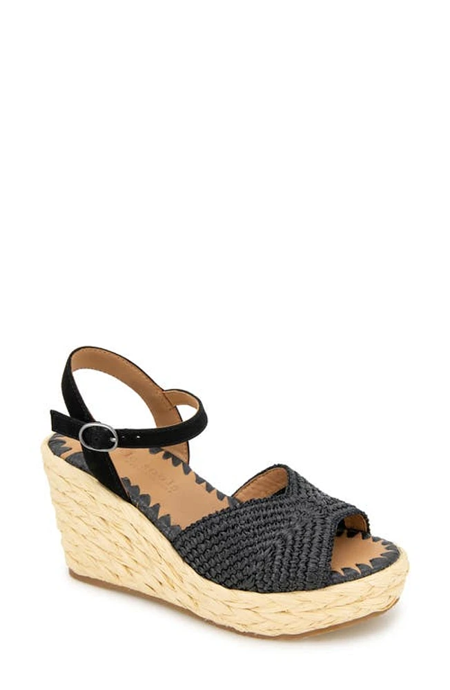 GENTLE SOULS BY KENNETH COLE Nomi Espadrille Ankle Strap Platform Wedge Sandal Black Raffia at Nordstrom,