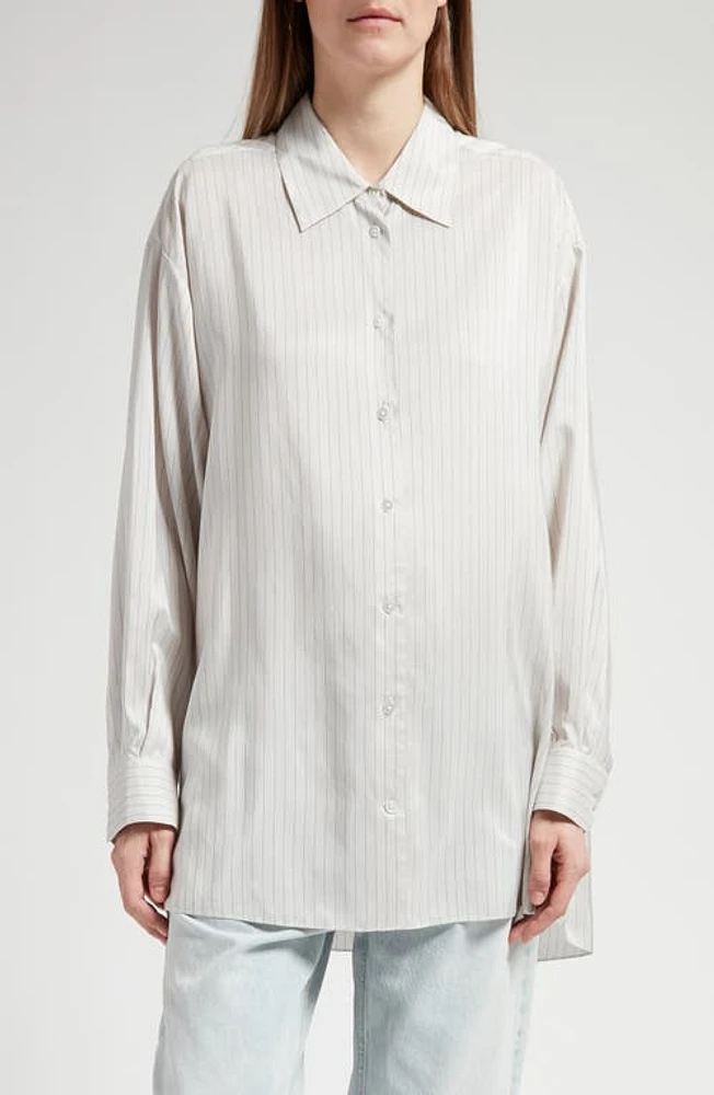 The Row Luka Oversize Cotton Button-Up Shirt Grey Stripe at Nordstrom,