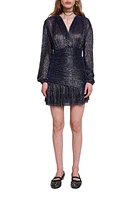 maje Runnylo Metallic Long Sleeve Minidress Blue at Nordstrom,