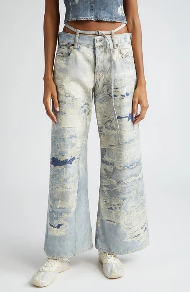 Acne Studios Rip & Repair Denim Wide Leg Jeans Light Blue at Nordstrom, Us