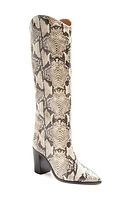 Schutz Maryana Pointed Toe Block Heel Knee High Boot Natural Snake Print at Nordstrom,