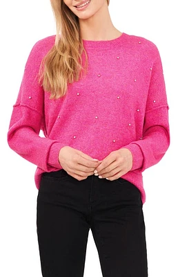 CeCe Rhinestone Embellished Crewneck Sweater Paradox Pink at Nordstrom,