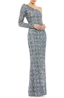 Mac Duggal Sequin Long Sleeve One-Shoulder Gown Slate Grey at Nordstrom,