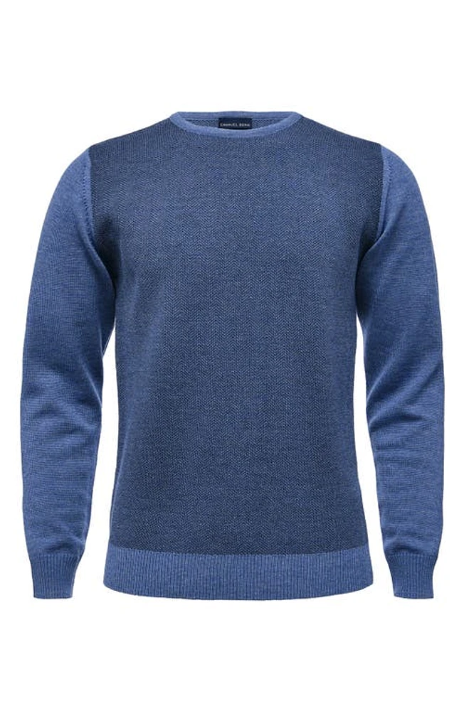 Emanuel Berg Herringbone Crewneck Merino Wool Sweater Medium Blue at Nordstrom,