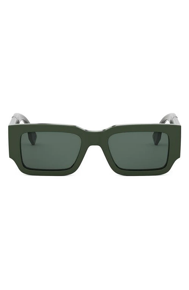 'Fendi Diagonal 51mm Rectangular Sunglasses in Shiny Dark Green /Green at Nordstrom