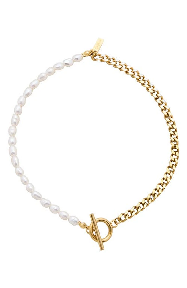 st. Moran Angel Freshwater Pearl & Curb Chain Anklet, 4mm in White at Nordstrom