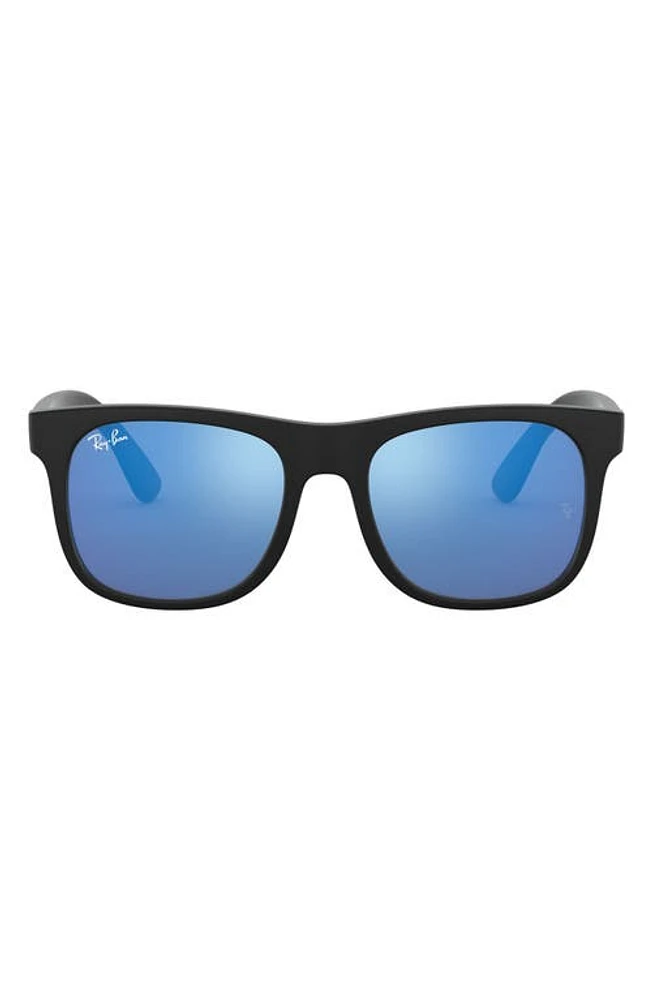 Ray-Ban Junior 48mm Mirrored Square Sunglasses in Rubber Black/Blue Mirror at Nordstrom