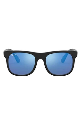 Ray-Ban Junior 48mm Mirrored Square Sunglasses in Rubber Black/Blue Mirror at Nordstrom