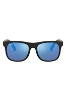 Ray-Ban Junior 48mm Mirrored Square Sunglasses in Rubber Black/Blue Mirror at Nordstrom