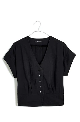 Madewell Pleated Short Sleeve Top True Black at Nordstrom,