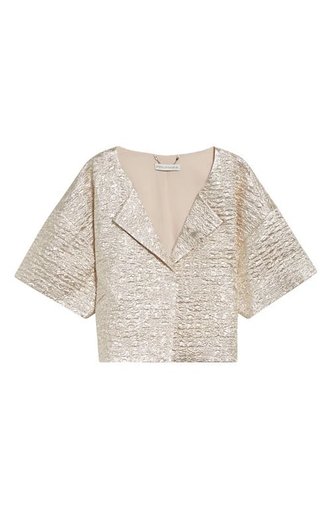 Emilia Wickstead Enna Elbow Sleeve Metallic Seersucker Jacket Champagne at Nordstrom, Us