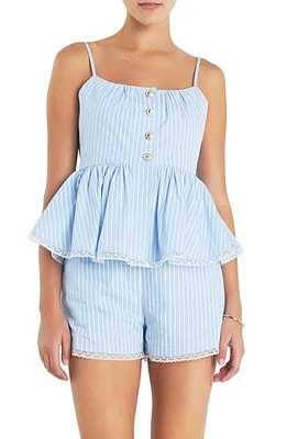 English Factory Stripe Cotton Peplum Camisole Blue/White at Nordstrom,