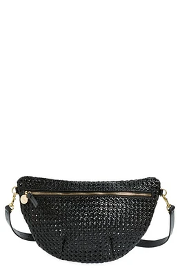 Clare V. Grande Woven Leather Belt Bag in Black Rattan at Nordstrom