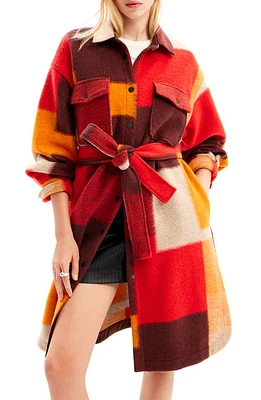 Desigual Checked Overshirt Coat Orange at Nordstrom,