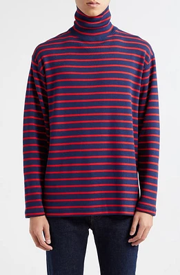 BEAMS Fraise Stripe Long Sleeve Turtleneck Cotton Rib T-Shirt in Navy 79 at Nordstrom, Size Large