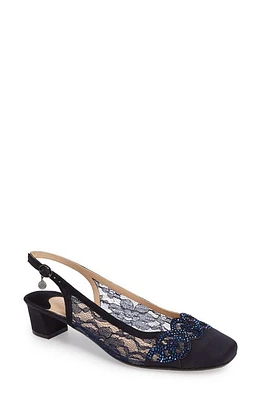 J. Reneé Faleece Crystal Embellished Slingback Pump Navy Satin at Nordstrom,