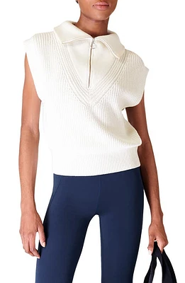 Sweaty Betty Modern Half Zip Cotton & Wool Sweater Tank Lily White at Nordstrom,