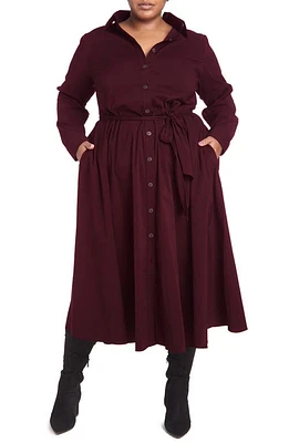 Pari Passu Tace Tie Waist Long Sleeve Maxi Shirtdress Bordeaux at Nordstrom,