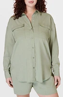 Sweaty Betty Linen Blend Utility Shirt Savannah Green at Nordstrom,