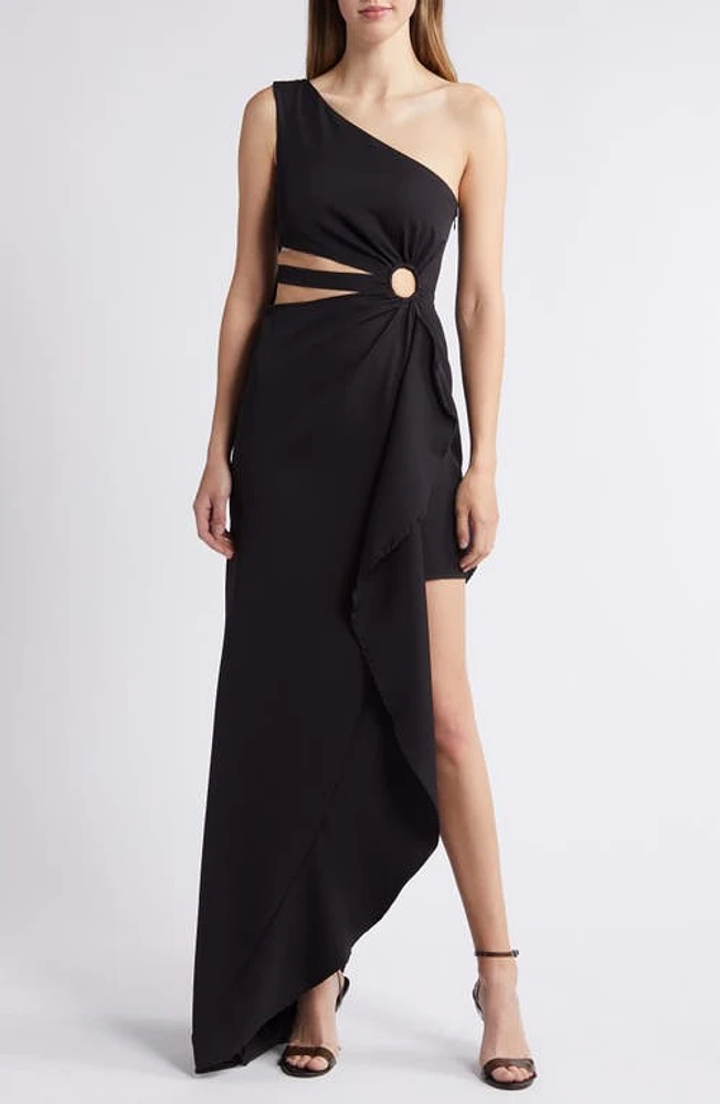 NIKKI LUND Taylor One-Shoulder High-Low Dress Black at Nordstrom,