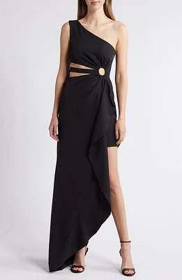 NIKKI LUND Taylor One-Shoulder High-Low Dress Black at Nordstrom,