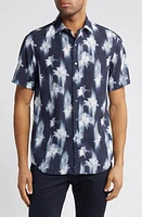 Bugatchi Orson Floral Short Sleeve Button-Up Shirt Navy at Nordstrom,