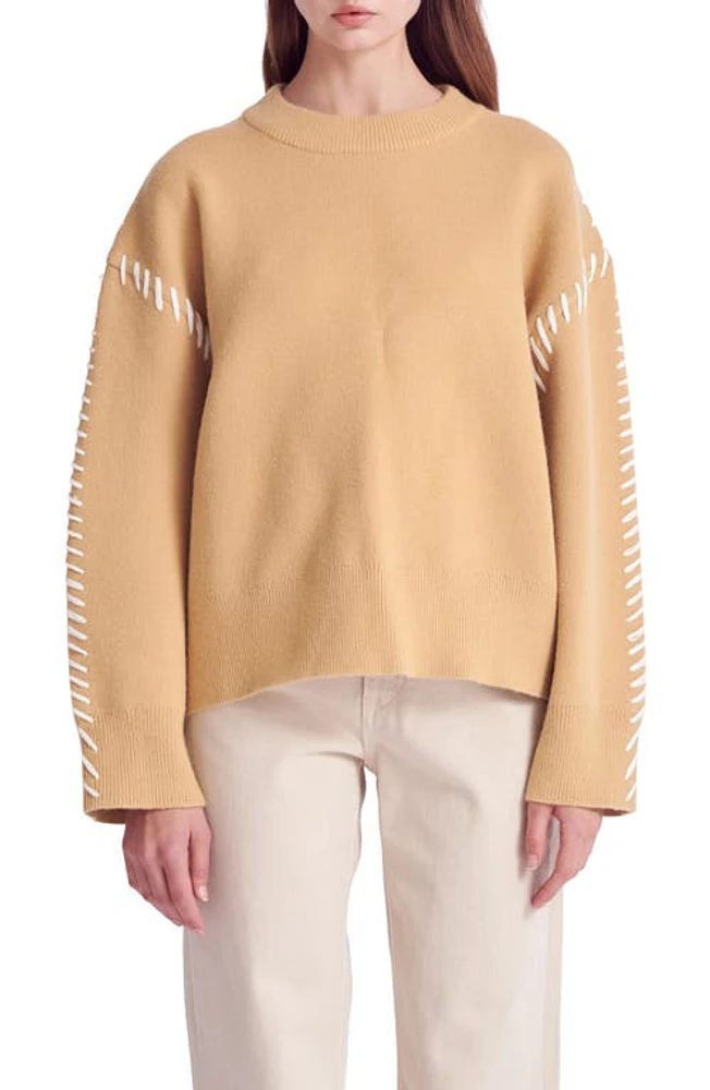 English Factory Whipstitch Accent Crewneck Sweater in Camel/Cream at Nordstrom, Size Large