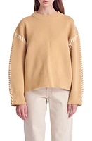 English Factory Whipstitch Accent Crewneck Sweater in Camel/Cream at Nordstrom, Size Large