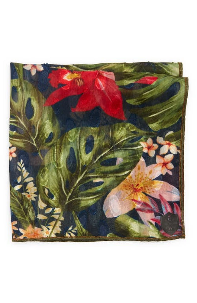 CLIFTON WILSON Floral Silk Pocket Square in Navy at Nordstrom