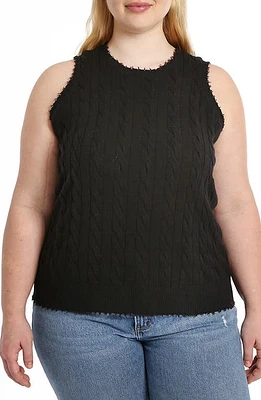 MINNIE ROSE Frayed Cable Knit Cotton Sweater Tank at Nordstrom,