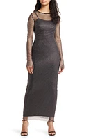 Rare London Diamante Long Sleeve Embellished Gown Black at Nordstrom,