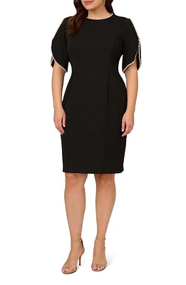 Adrianna Papell Imitation Pearl Detail Crepe Sheath Dress Black at Nordstrom,