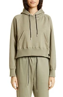 Sacai Mixed Media High-Low Cotton Jersey Hoodie in L/Khaki at Nordstrom, Size 4