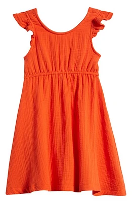 TINY TRIBE Flutter Sleeve Cutout Linen Sundress Tangerine at Nordstrom,