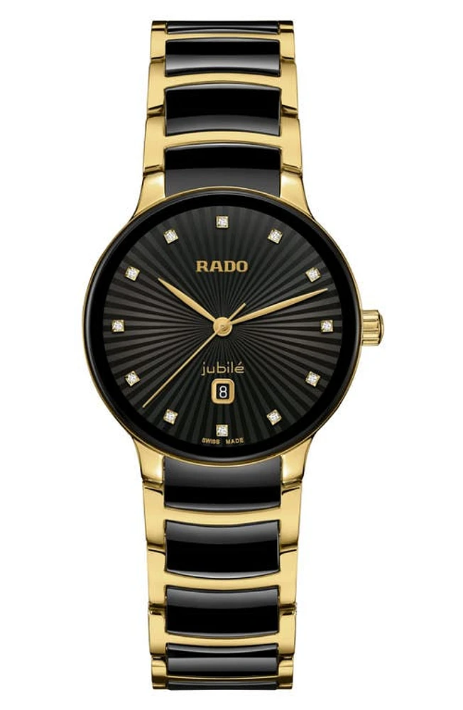 RADO Centrix Diamond Ceramic Bracelet Watch, 30.5mm in Black at Nordstrom