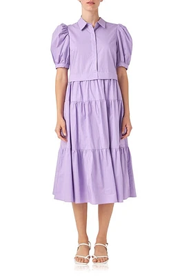 English Factory Puff Sleeve Shirtdress Purple at Nordstrom,