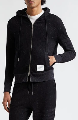 Thom Browne 4-Bar Flecked Cotton & Silk Hoodie Black at