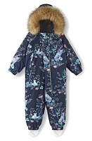 Reima tec Waterproof Snowsuit with Faux Fur Trim in Navy at Nordstrom, Size 18-24M