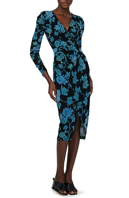 DVF Nevine Floral Long Sleeve Faux Wrap Dress China Vine Black at Nordstrom,