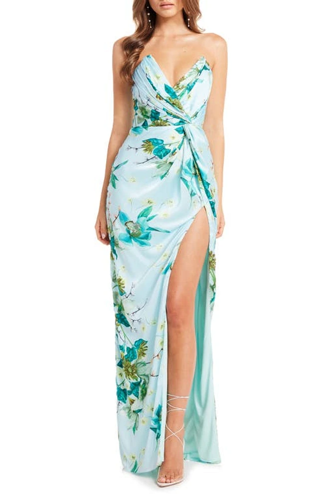 Katie May Finn Floral Strapless Sheath Gown Orchid Breeze at Nordstrom,