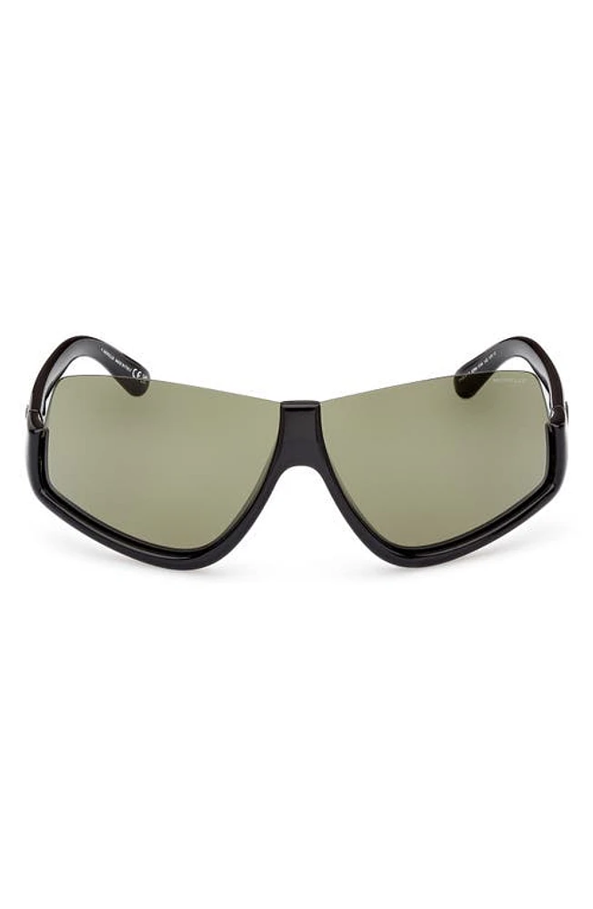 Moncler Vyzer Shield Sunglasses in Shiny Black /Green Lenses at Nordstrom